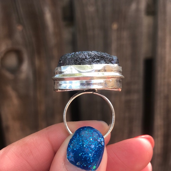 Sterling Silver 925 Handmade Rainbow Druzy Quartz Gemstone Ring Size 7 - Picture 3 of 7